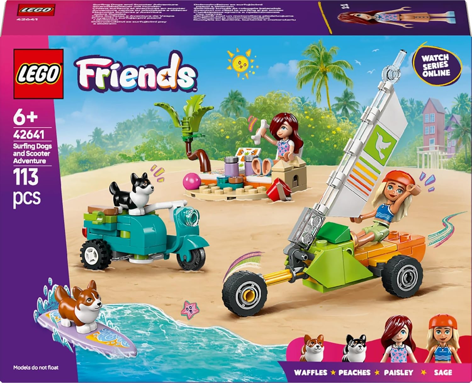 LEGO Friends Surfing Dogs and Scooter Adventure Building Kit For Ages 6+