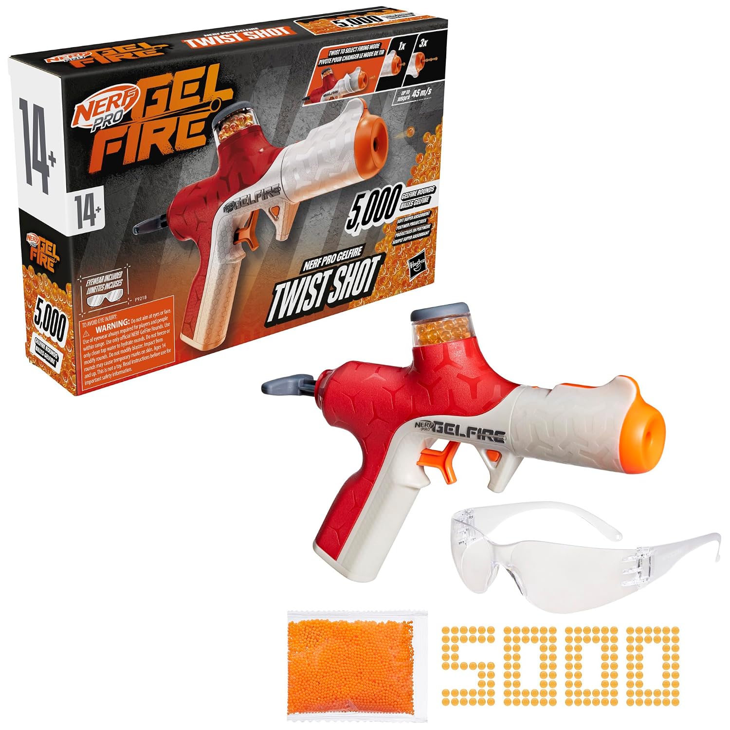 Nerf Pro Gelfire Twist Shot Blaster with 5,000 Gelfire Rounds, T-Pull Priming, Integrated 80 Round Hopper, Eyewear, Ages 14+