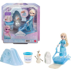 Disney Frozen 5.5 inch Young Elsa Doll in Nightgown Fashion with Dough, Olaf Mold, Ice Sled & Snow Hill Accessories, Inspired by Movie