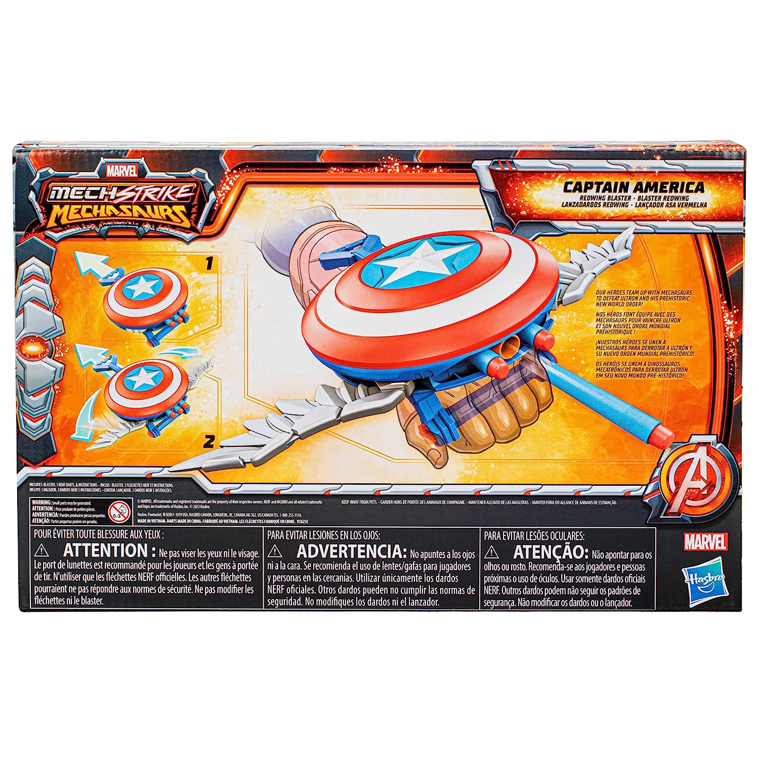 MARVEL MECH STRIKE MECHASAURS - BLASTER REDWING NERF DE CAPTAIN AMERICA 3 FLÉCHETTES - CAMIONS MARVEL MECH STRIKE MECHASAURS - BLASTER REDWING NERF DE CAPTAIN AMERICA 3 FLÉCHETTES - CAMIONS