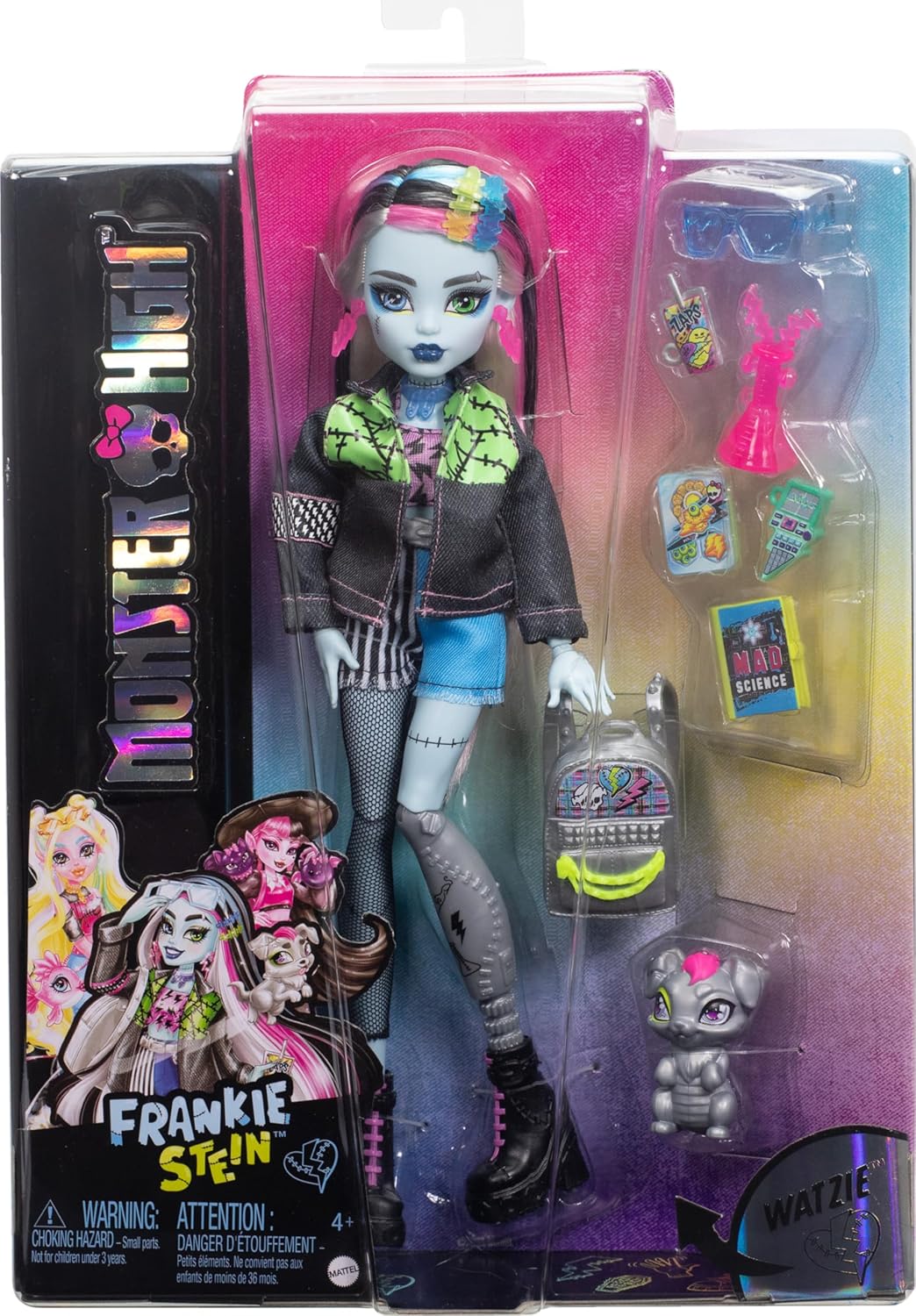 Monster High Frankie Stein Doll with Watzie Pet with Accessories for Kids Ages 4+