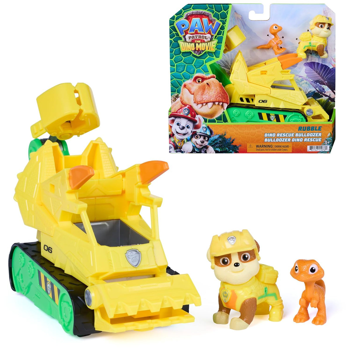 PAW Patrol The Dino Film Rubble's Dino Rescue Bulldozer Action Car Figure For Kids 3 Years and Above