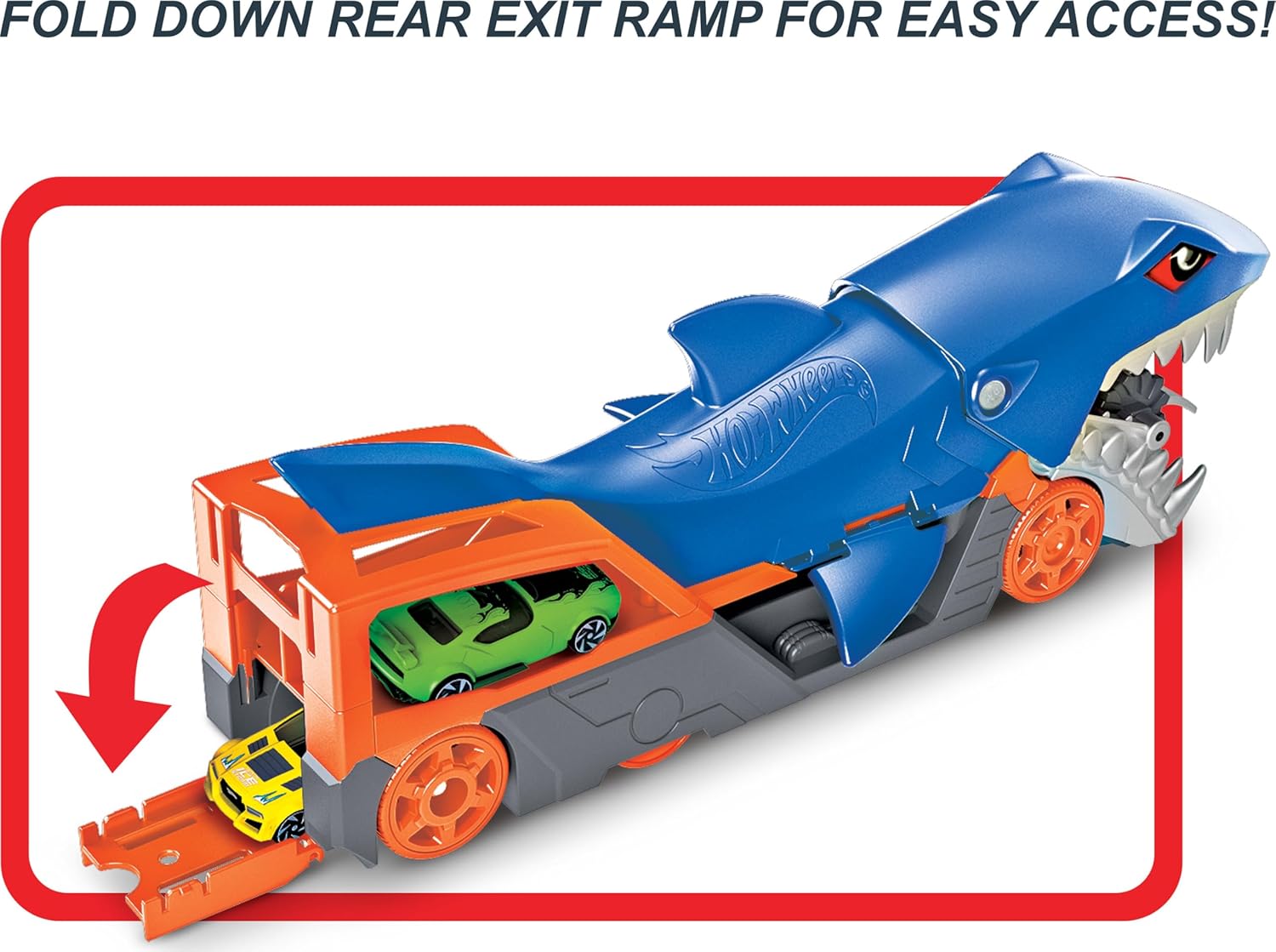 Hot Wheels Shark Chomp Transporter Playset with One 1:64 Scale Car for Kids Ages 4 Years & Up