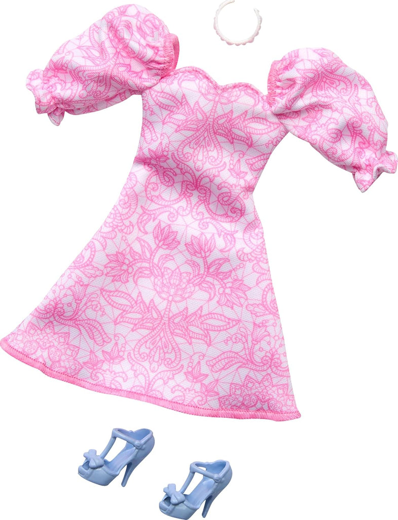 Barbie Doll Clothing, Fashion Pack With Pink Puff Sleeve Dress &amp; Accessories
