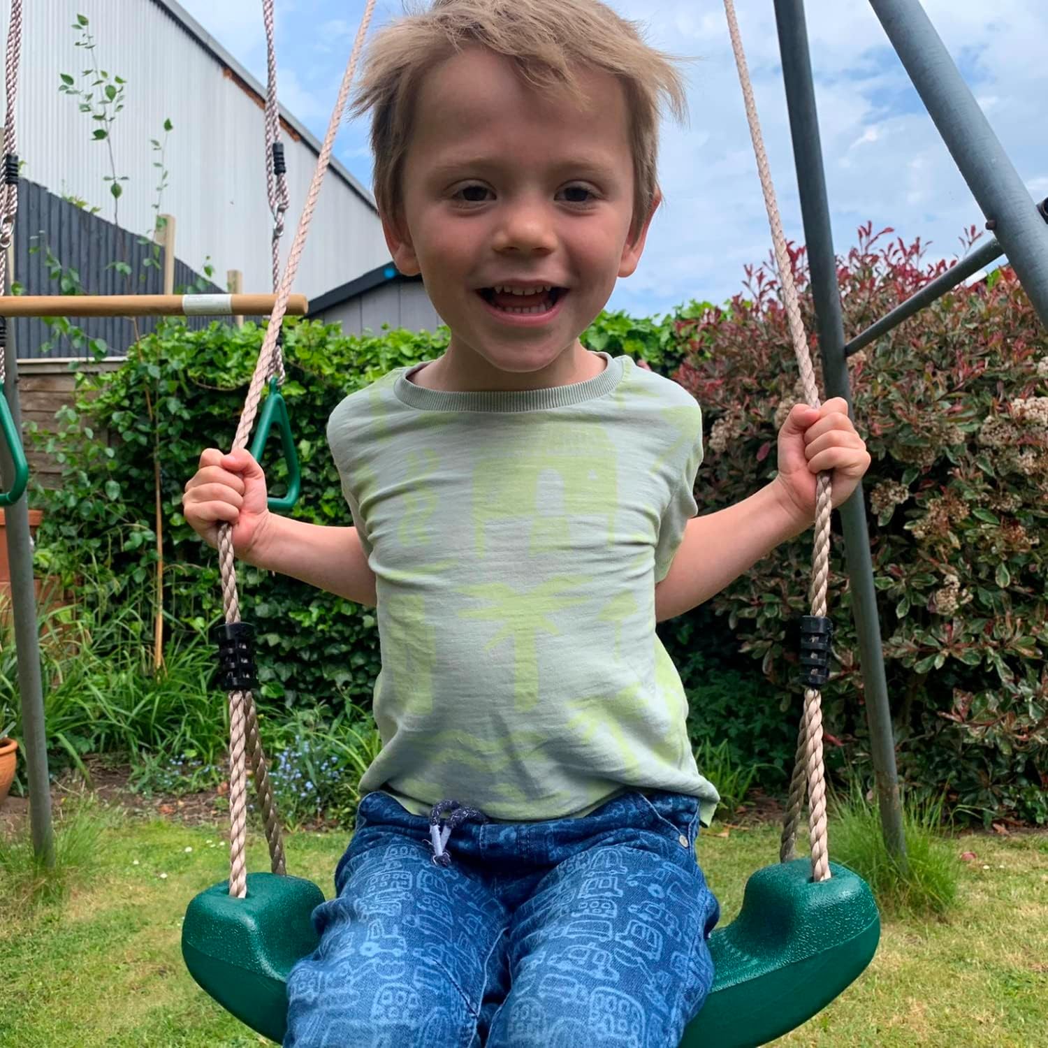 REZNOR Plastic Swing Seat with Hight Adjustable Strong Rope Tree Swing For 3-12 Years Kids Children, Green