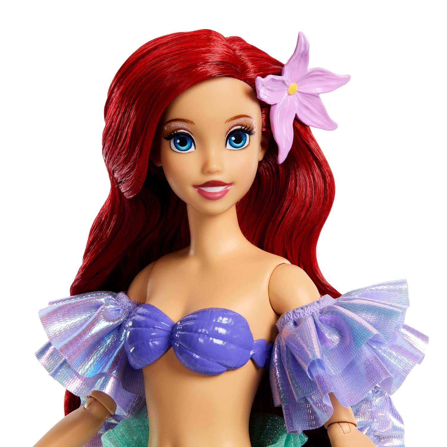 Disney Princess Mermaid Ariel Sparkling Princess Fashion Doll & Accessory with Removable Tail, Sleeves & Flower Hair Clip, Inspired by Movie