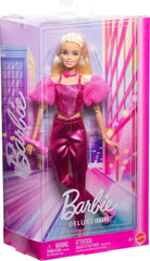 Barbie Deluxe Style Doll #5 in Metallic Pink Outfit, Blonde Hair, Sparkly Corset Top and Shiny Pants with Accessories Like Rose Necklace and Handbag
