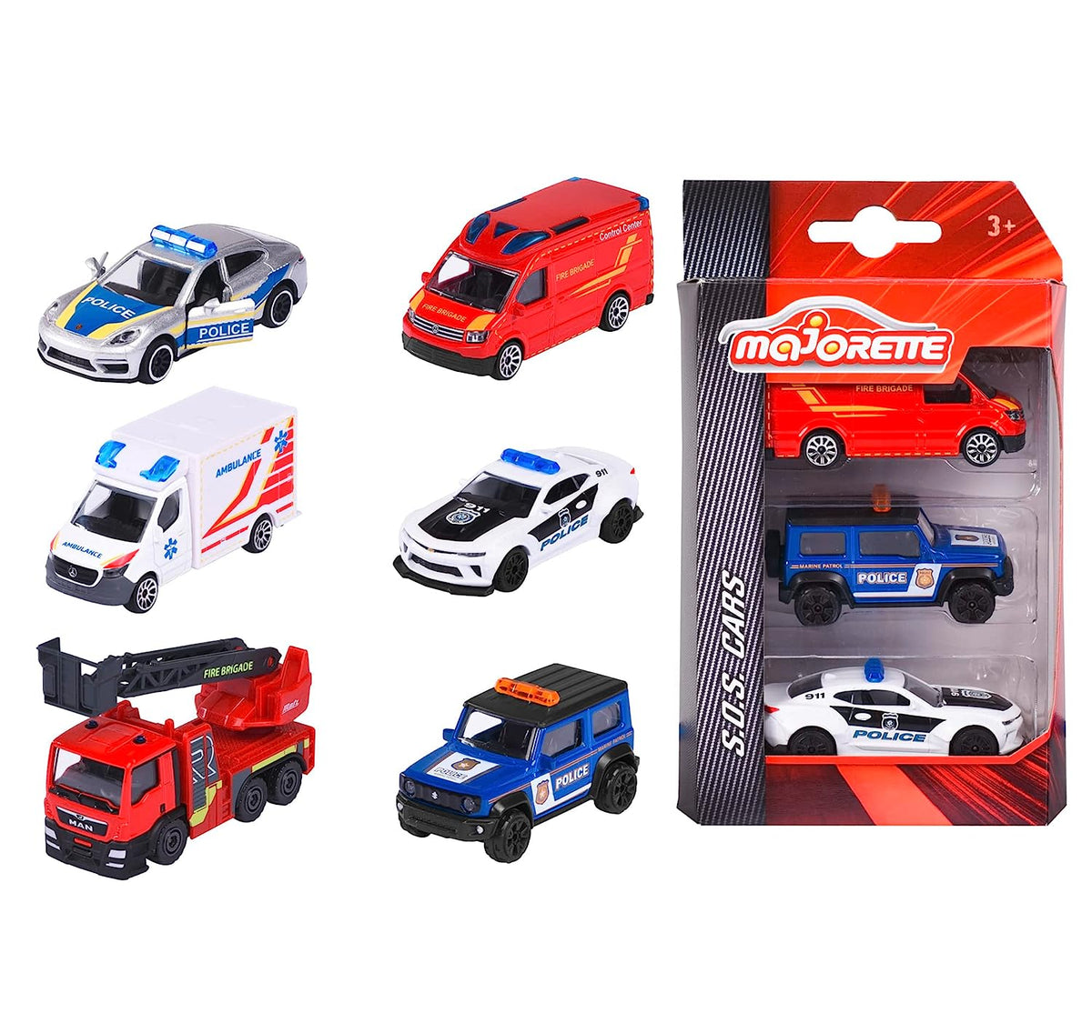 Majorette S.O.S 3 Car Pack - Design & Style May Vary, Only 1 Pack Included
