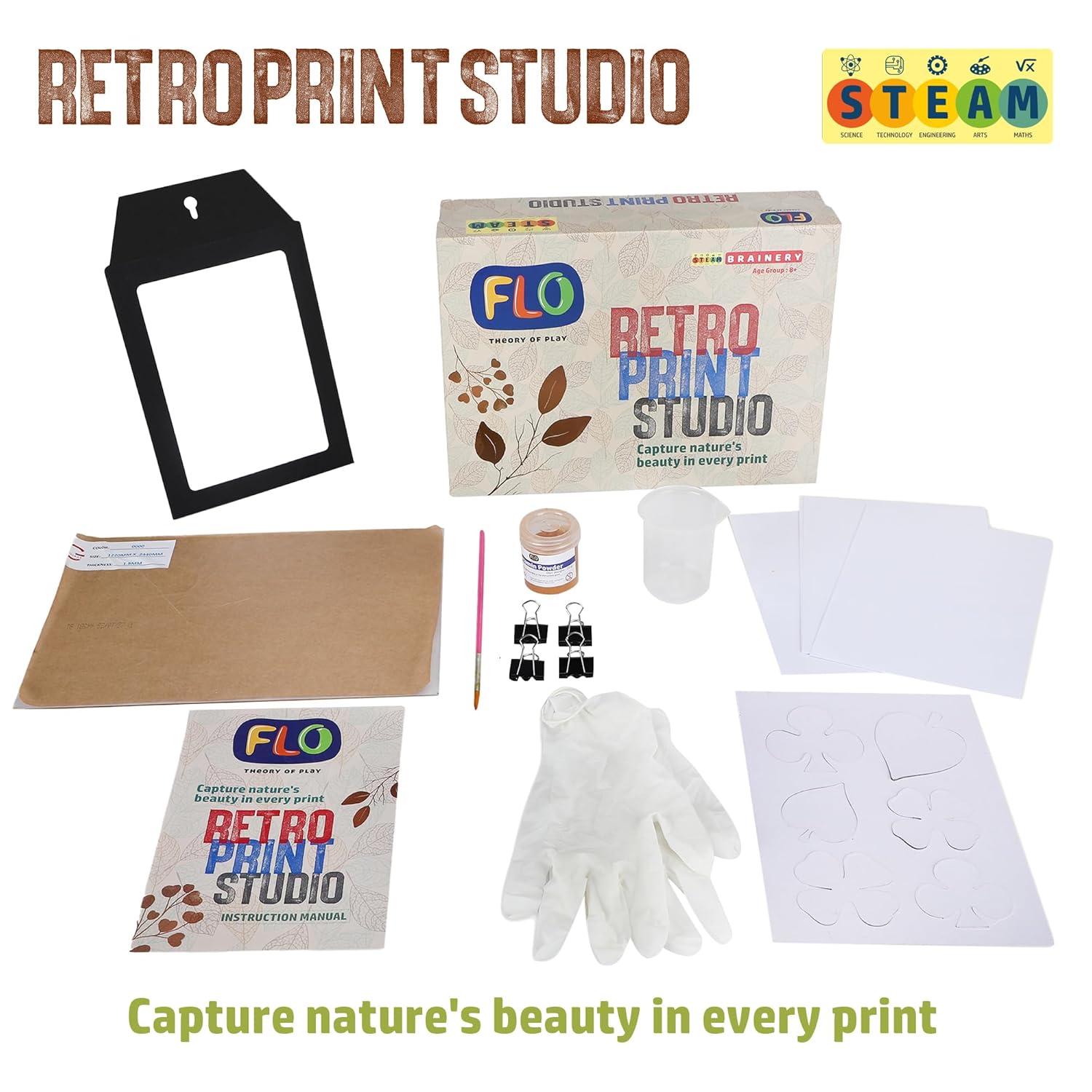 FLO Toys Retro Print Studio Create Beautiful Nature’S Prints Of Leaves And Floral Patterns For Kids Ages 8+