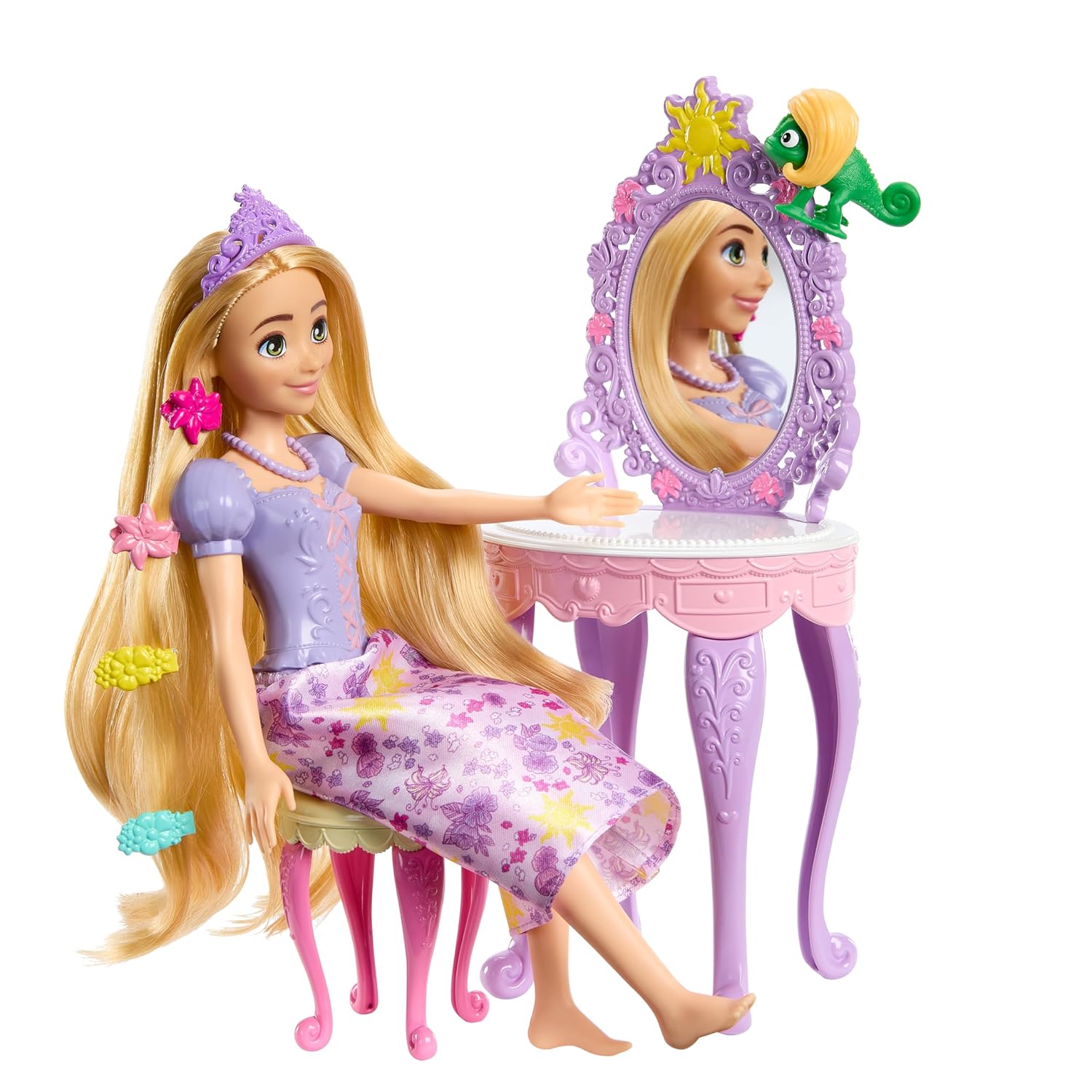 ​Disney Princess Rapunzel Doll with Vanity, Pascal and 10 Accessories, Inspired by the Disney Movie for Kids Ages 3 Years & Up