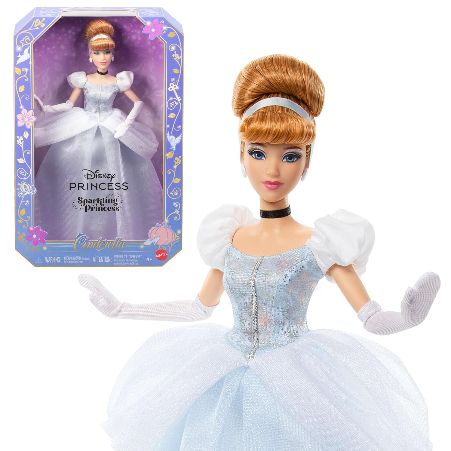 Disney Princess Cinderella Sparkling Princess Fashion Doll & Accessories with Removable Dress, Shoes, Necklace & Earrings, Inspired by Movie