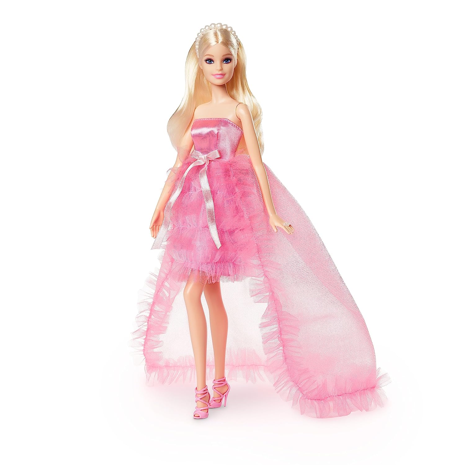 Buy Barbie Birthday Wishes Blonde Doll in Pink Satin and Tulle Dress ...