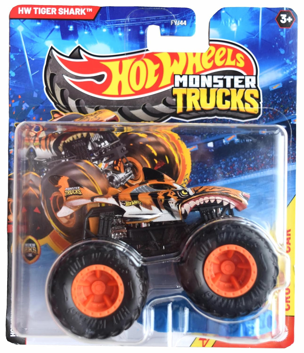 Hot Wheels 1:64 Scale Tiger Shark Monster Trucks 2025 Diecast Truck with Crushable Car for Ages 3+ (JDP71)