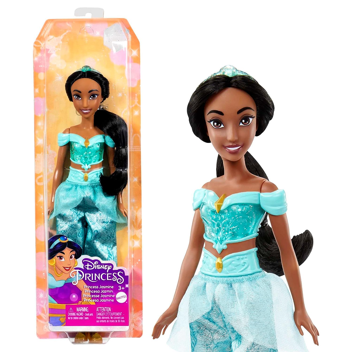 Disney Princess Jasmine Posable Fashion Doll with Sparkling Clothing and Accessories for Kids Ages 3+