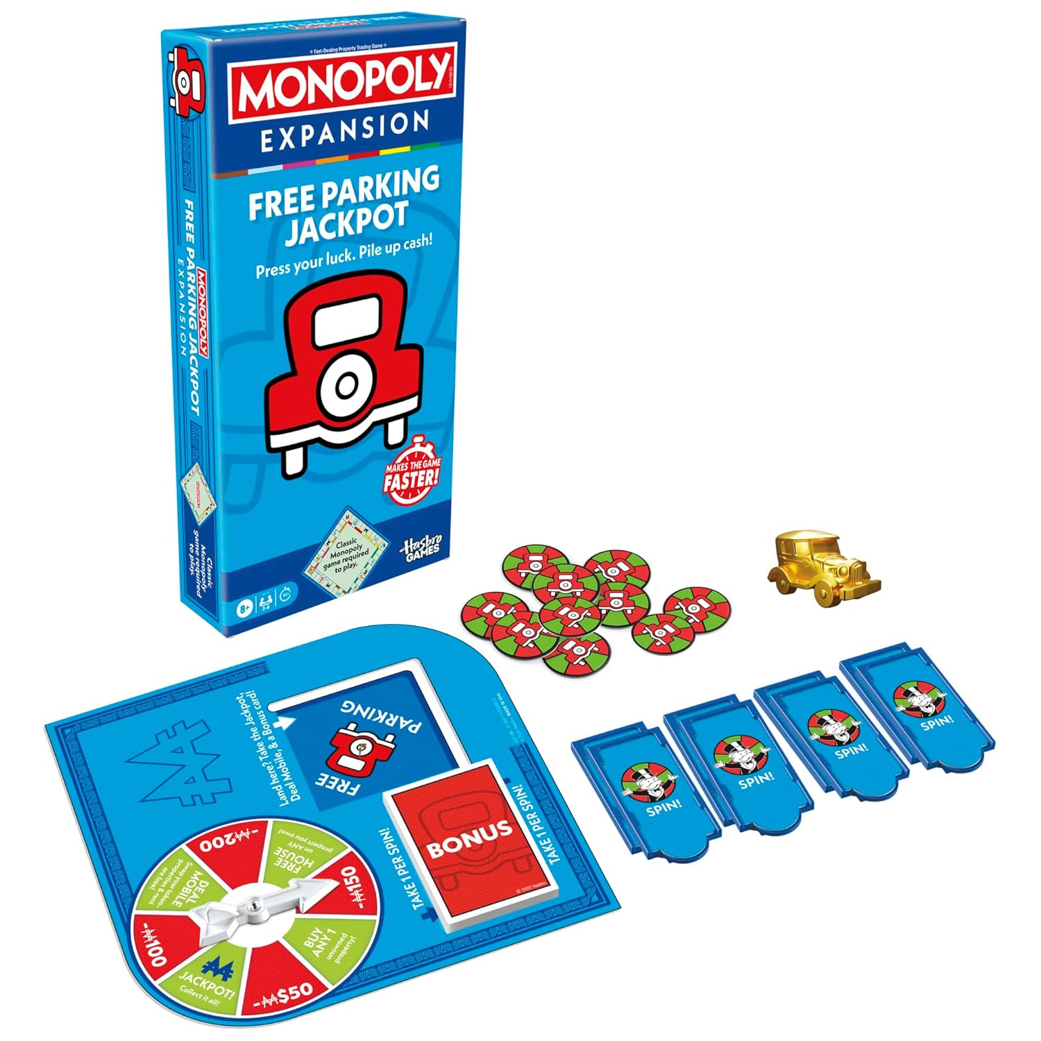 Monopoly Free Parking Jackpot Expansion | Add More Fun to Classic Monopoly Game and Play Faster For Kids Ages 8+