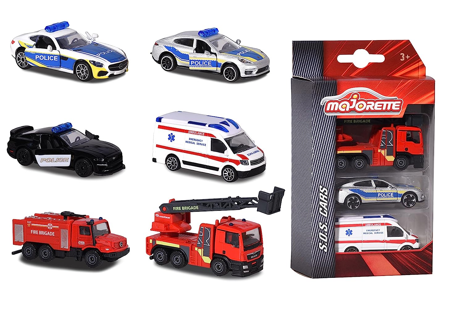 Majorette S.O.S 3 Car Pack - Design & Style May Vary, Only 1 Pack Included