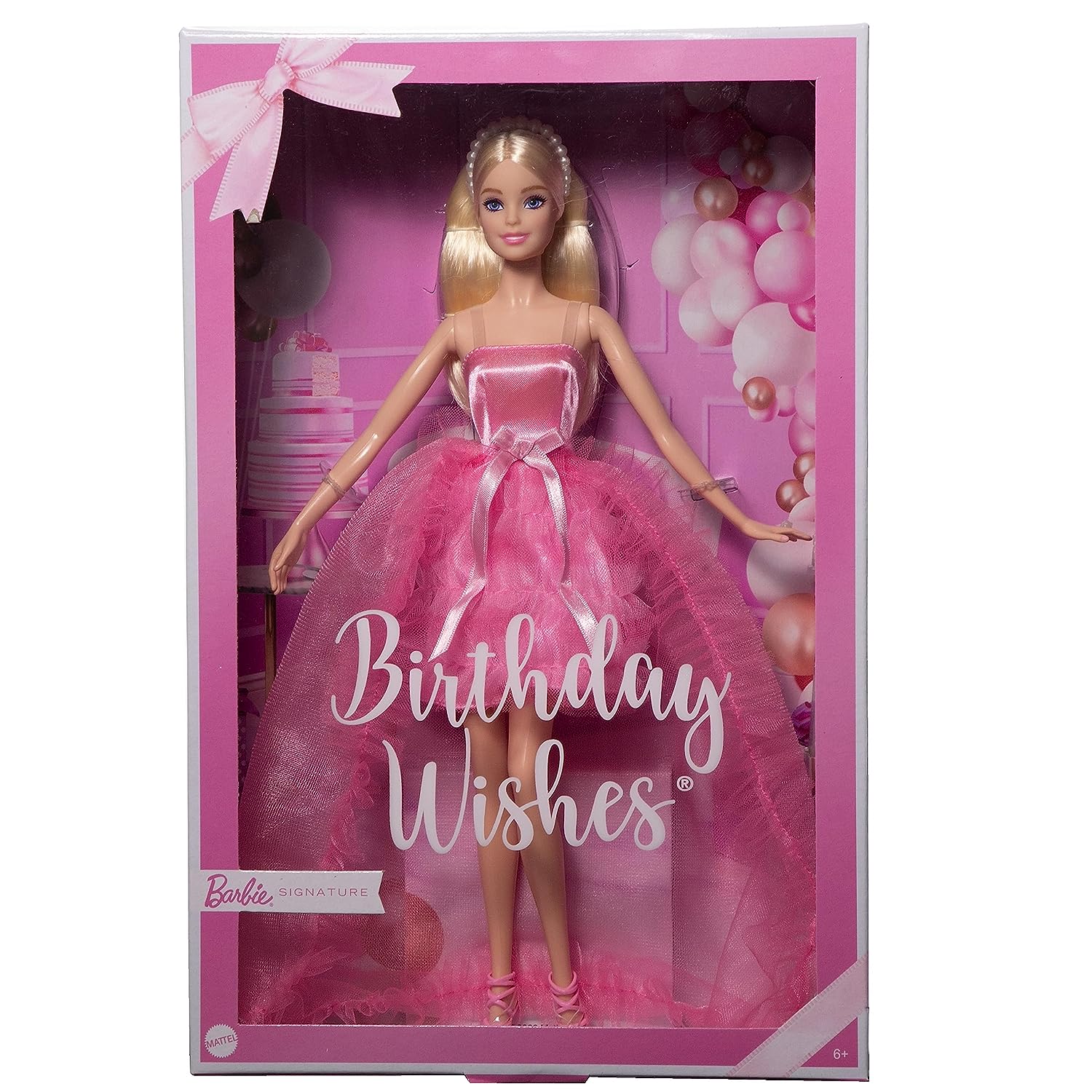 Barbie Birthday Wishes Blonde Doll in Pink Satin and Tulle Dress for Kids Ages 6+