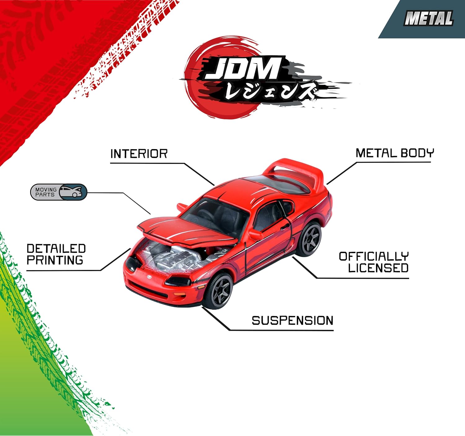 Majorette JDM Legends Anime 5 Pack Set - Metal Toy Car with Freewheel, Suspension & Opening Parts for Kids & Collectors