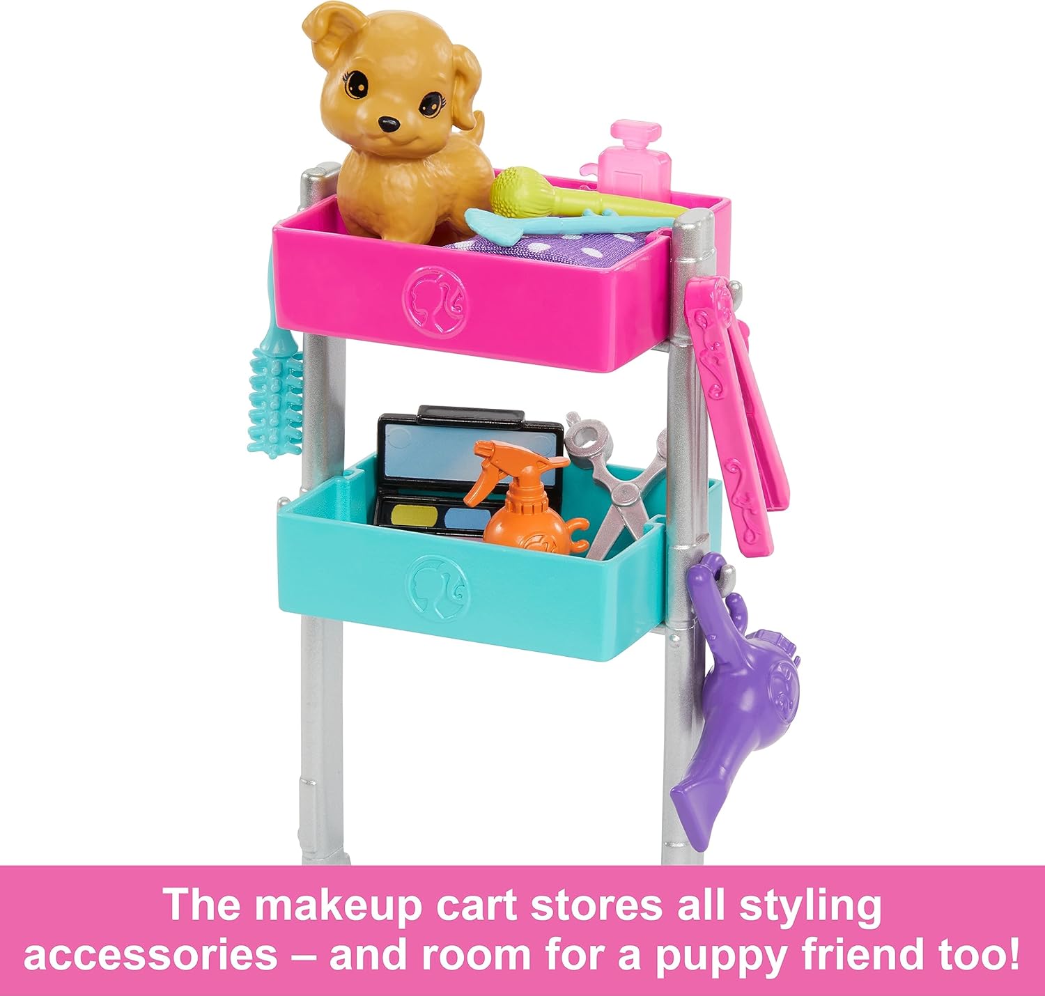 Barbie Malibu Stylist Doll & 14 Accessories Playset, Hair & Makeup Theme with Puppy & Styling Cart