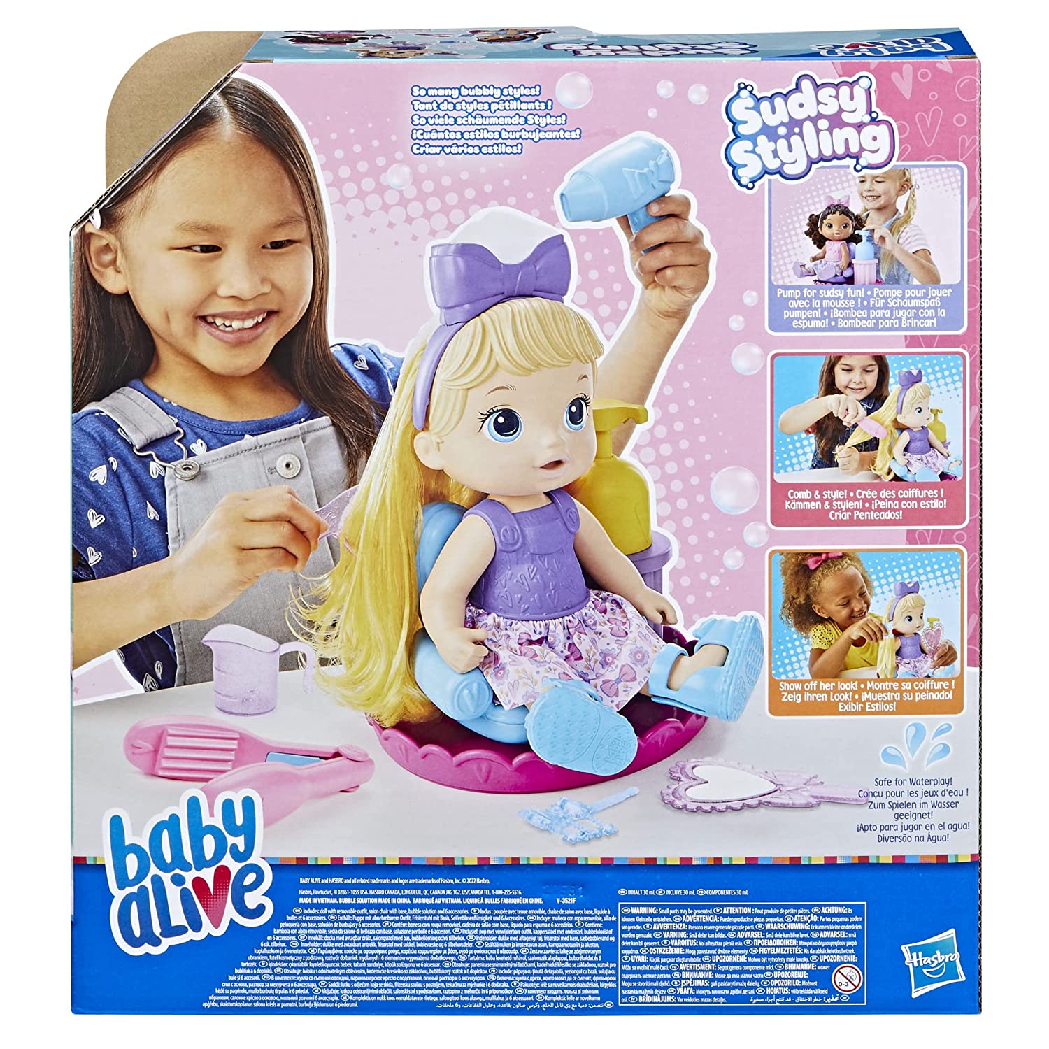 Baby Alive 12-Inch Magical Styles Blonde Hair Baby Doll with Salon Chair, Accessories, Bubble Solution for Kids Ages 3 and Up