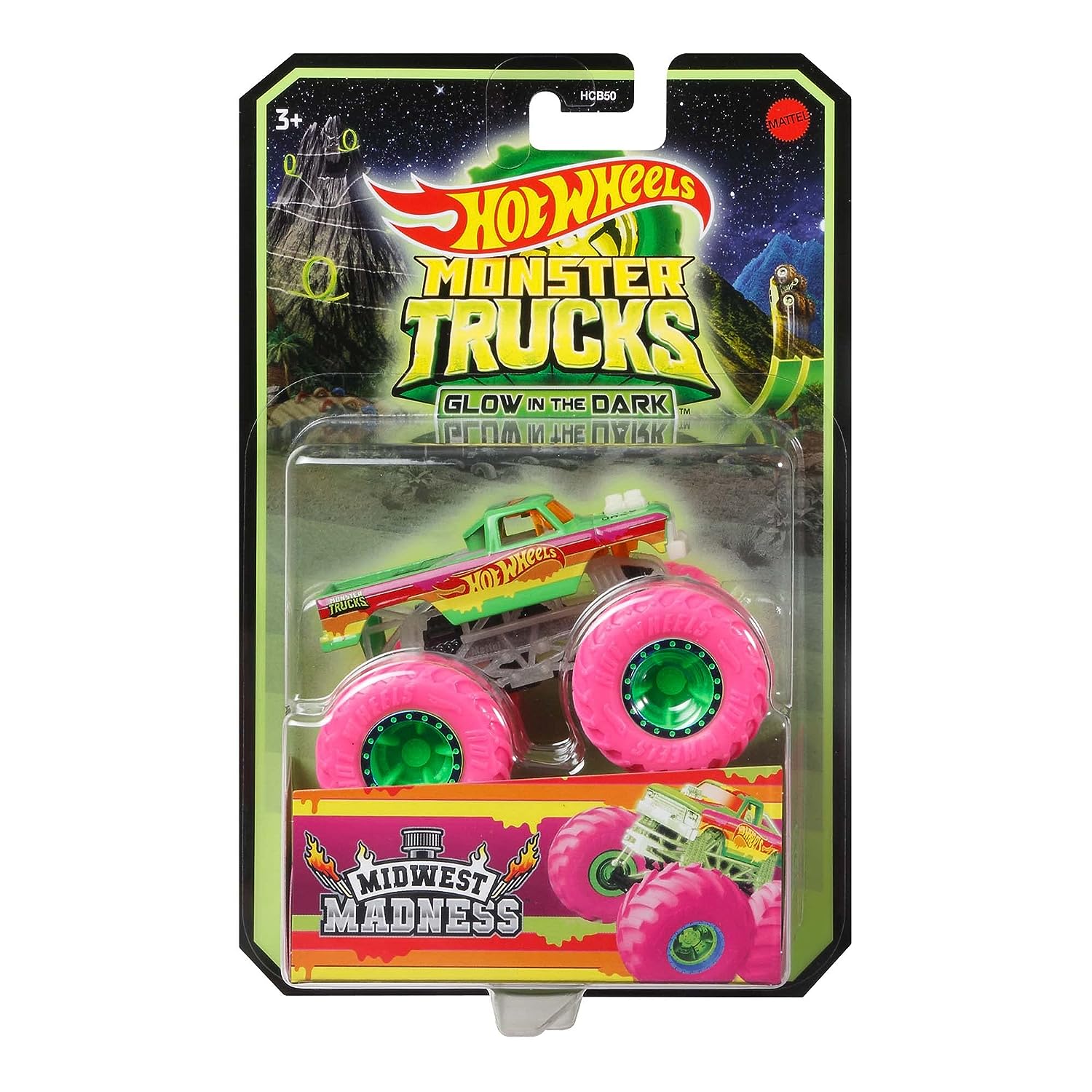 Hot Wheels Glow in The Dark 1:64 Scale Midwest Madness Monster Truck for Ages 3+