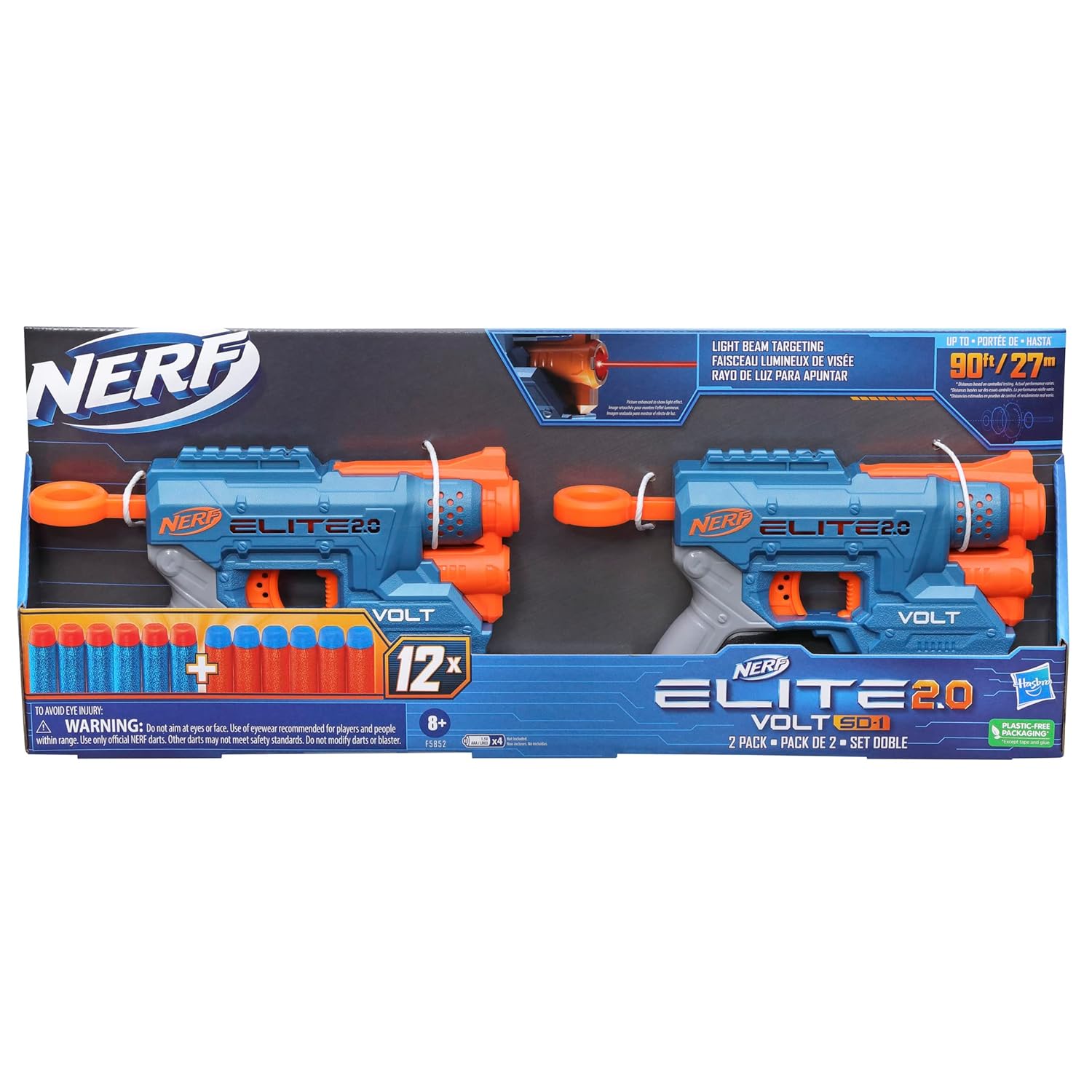 Nerf Elite 2.0 Volt SD-1 Blaster 2-Pack Includes 2 Blasters and 12 Elite Darts with Light Beam Targeting & Dart Storage for Kids Ages 8+