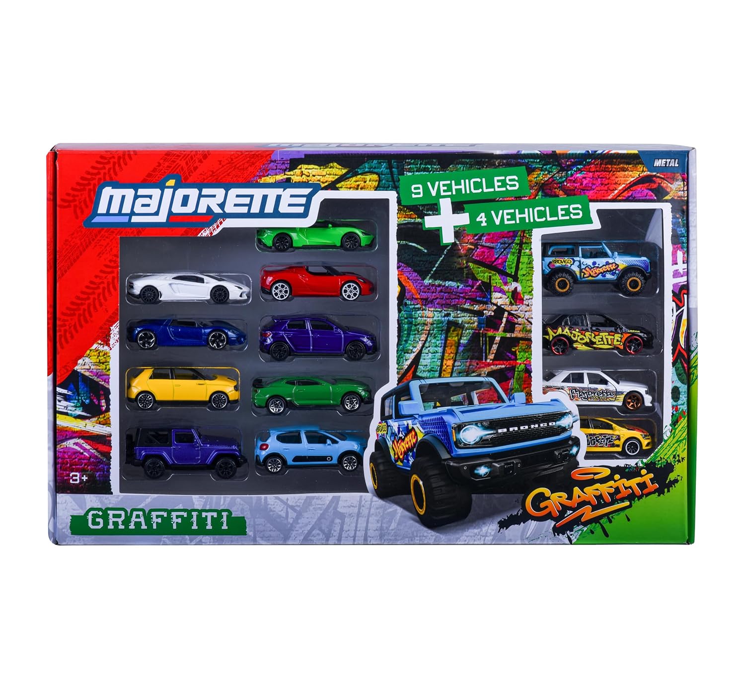 Majorette Graffiti 9+4 Gift Pack 1:64 Scale Includes 13 Licensed Metal Cars for Children Ages 3 Years and Up