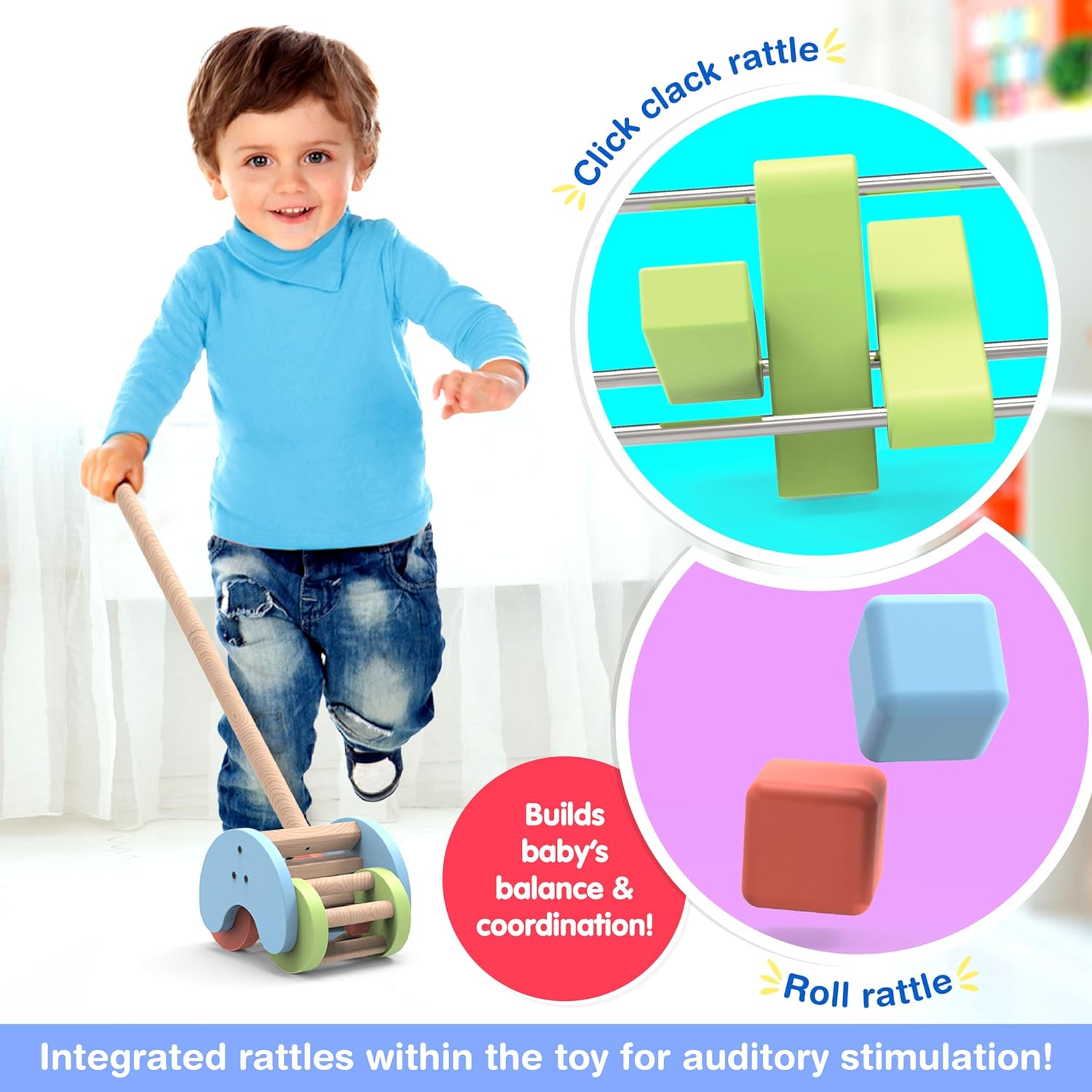 Buy Funskool Giggles Rattle Strider Wooden,Push Along Toy, with