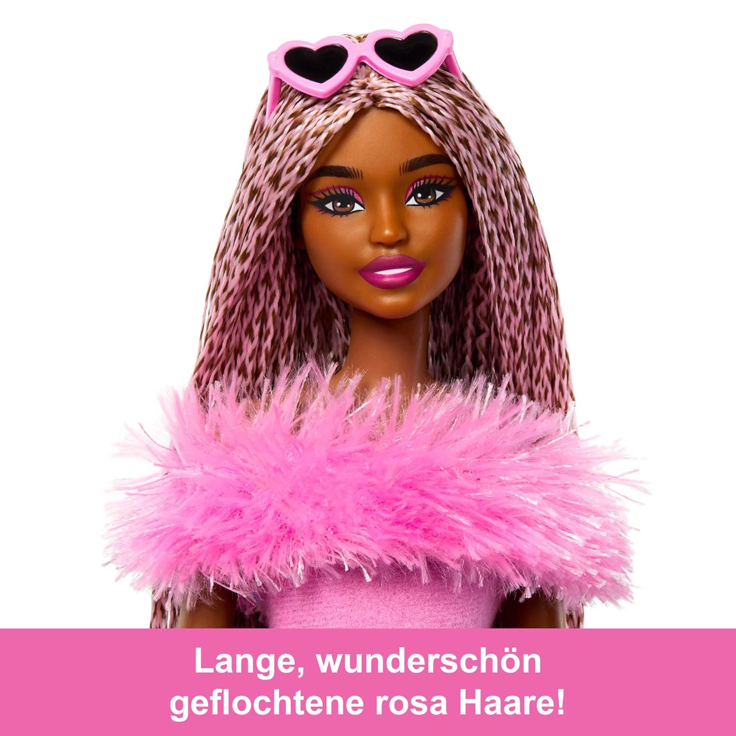 Barbie Deluxe Style Doll #4 in Barbiecore Outfit, Pink and Brown Braids, Soft Pink Top and Pant Set with Furry Collar With Accessories​​​ for Kids Ages 4+