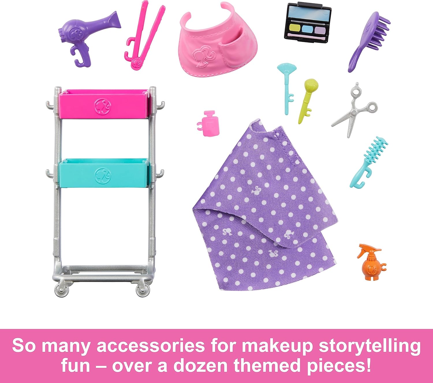 Barbie Malibu Stylist Doll & 14 Accessories Playset, Hair & Makeup Theme with Puppy & Styling Cart