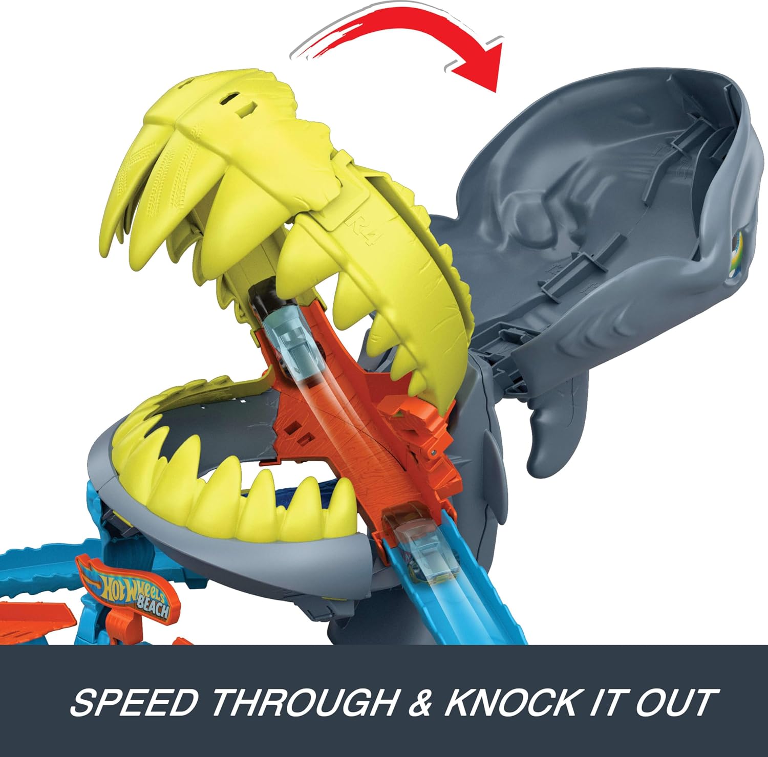 Hot Wheels City Shark Chomp Beach Playset with 1:64 Scale Die-Cast Vehicle for Kids Ages 4 Years & Up