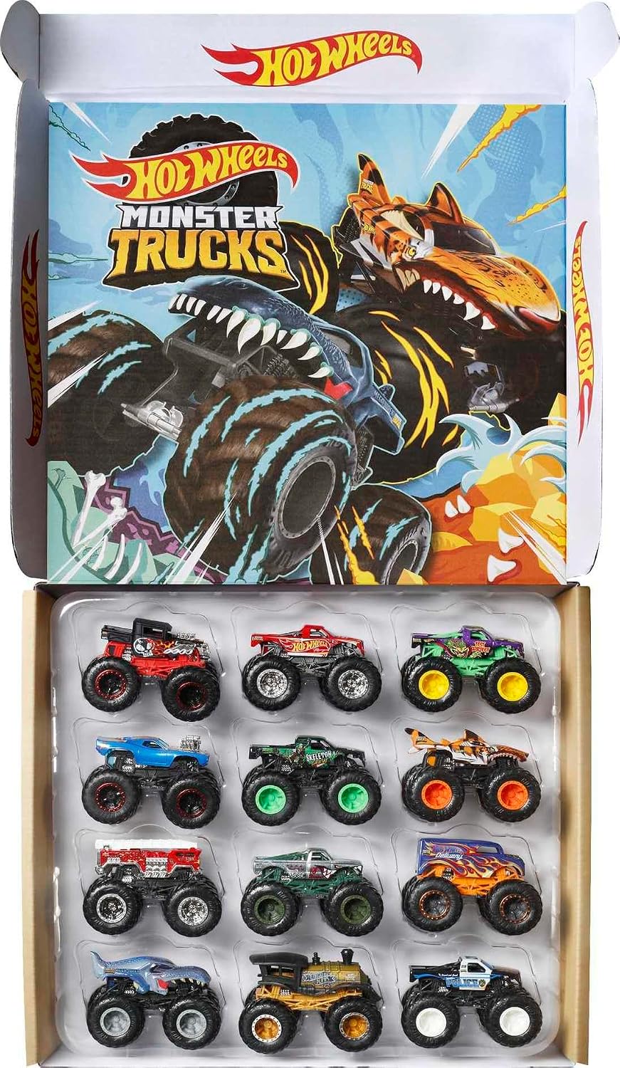 Hot Wheels Monster Trucks 1:64 Scale Set of 12 Die-Cast Toy Trucks for Kids and Collectors, Styles May Vary​