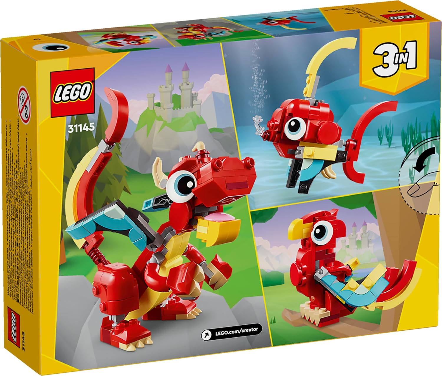 LEGO Creator 3In1 Red Dragon Toy Set Building Kit for Ages 6+
