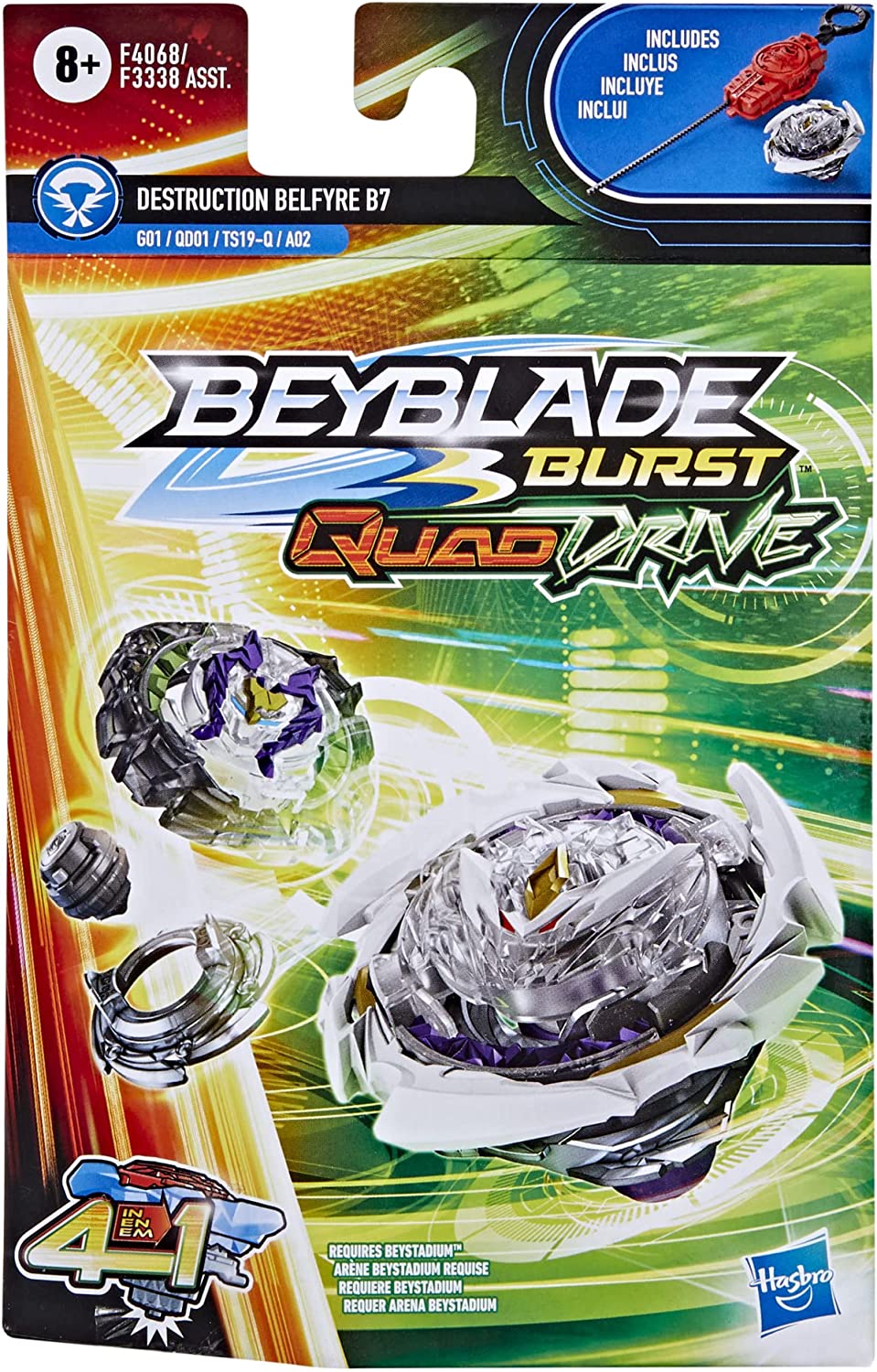 Beyblade Burst QuadDrive Destruction Belfyre B7 with Launcher Spinning Top for Kids Ages 8 and Up