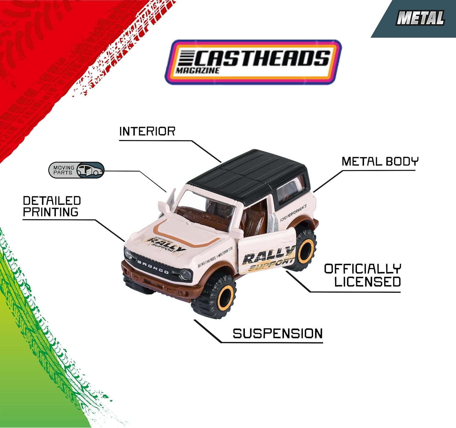 Majorette CastHeads 5 Pack Set - Metal Toy Car with Freewheel, Suspension & Opening Parts for Kids & Collectors