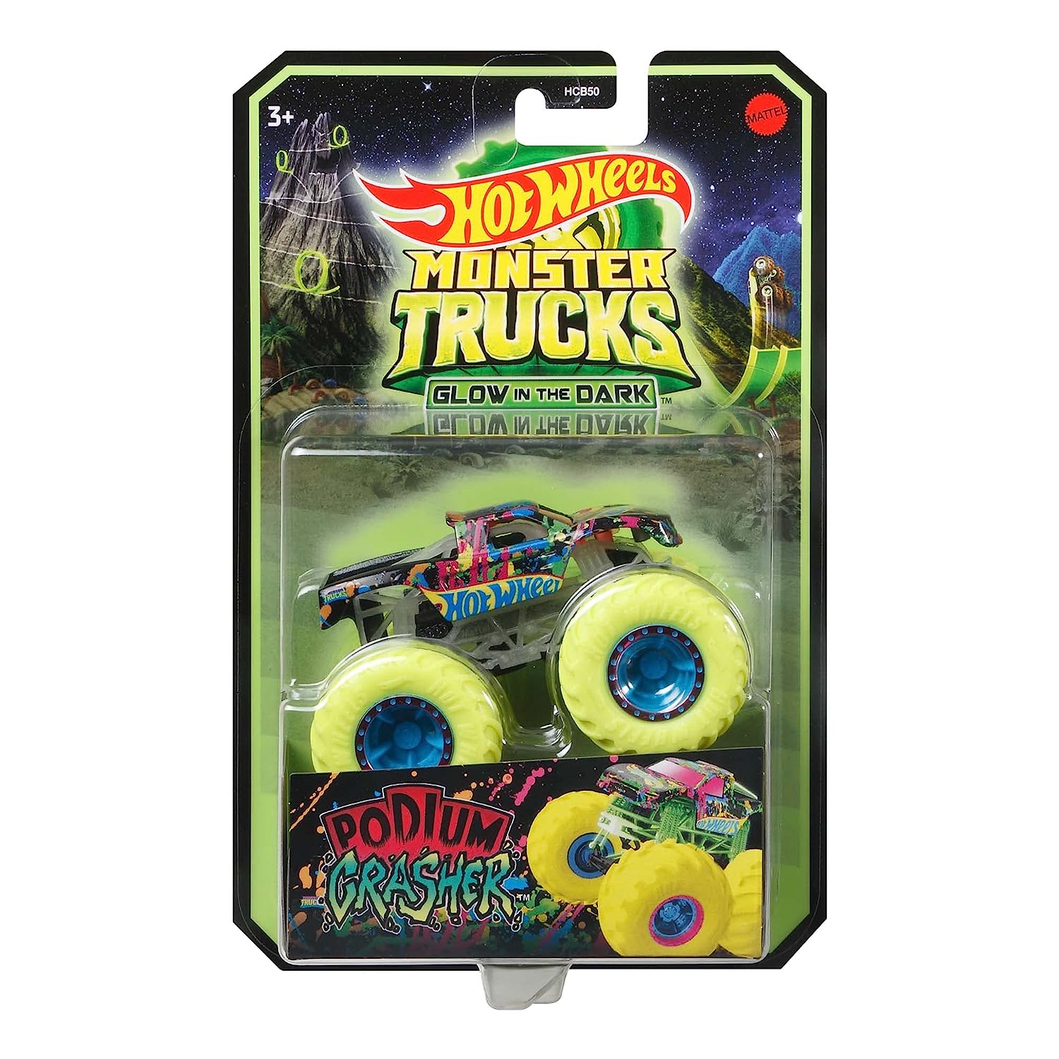 Hot Wheels Glow in The Dark 1:64 Scale Podium Crasher Monster Truck for Ages 3+