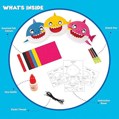 Funskool Handycrafts Baby Shark Mask Party, Create Baby Shark Mask, Baby Shark Birthday Themed Party, Make 3 Soft Masks for Boys & Girls, Art and Craft Kit, Ages 5 Years and Above, Multicolour