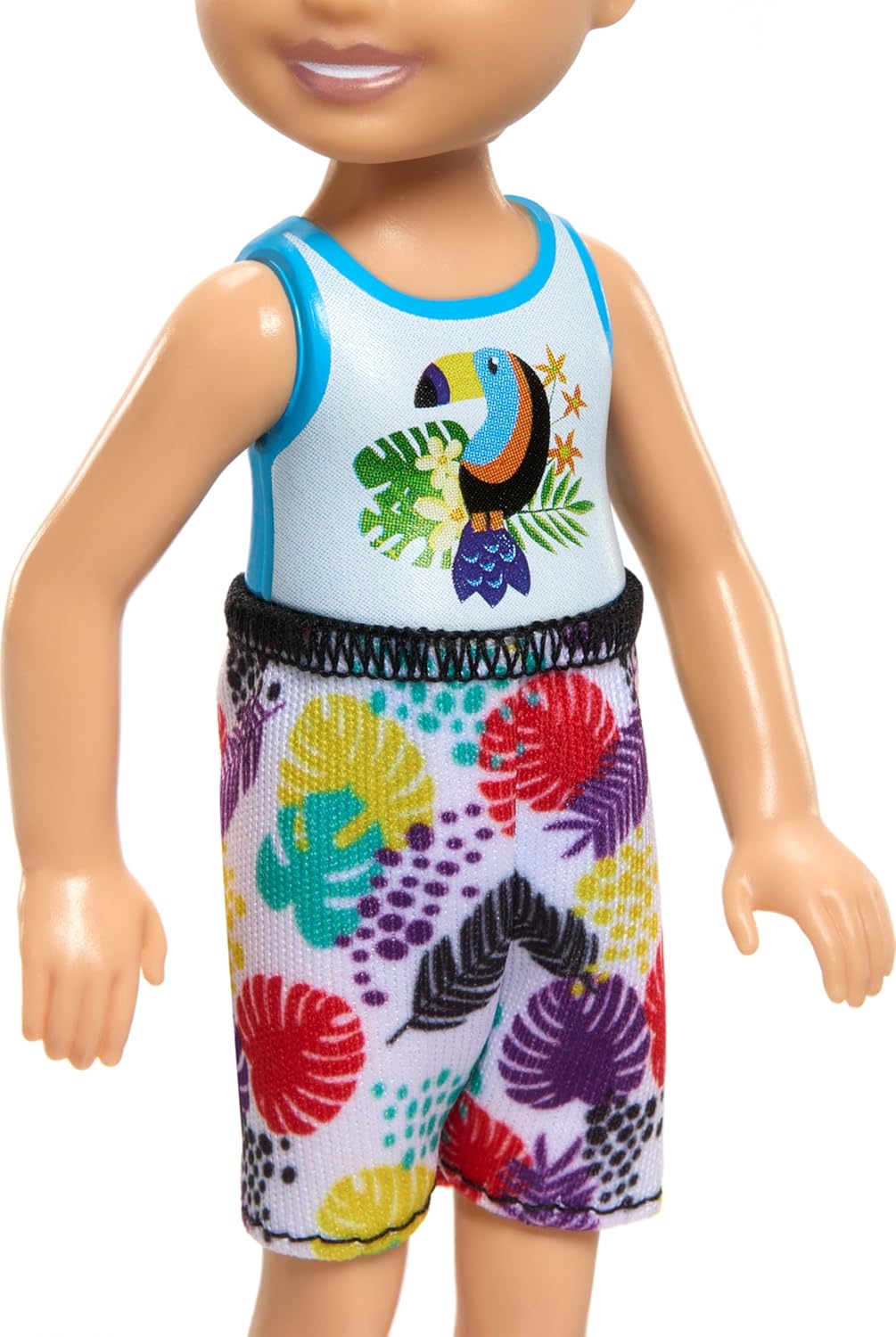 Barbie Chelsea Small Doll With Beach Swimsuit, Toucan & Tropical Leaf Print, Black Hair & Brown Eyes For Kids Ages 3+