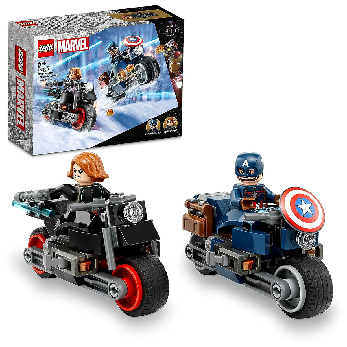 LEGO Marvel Black Widow & Captain America Motorcycles Building Kit for Ages 6+