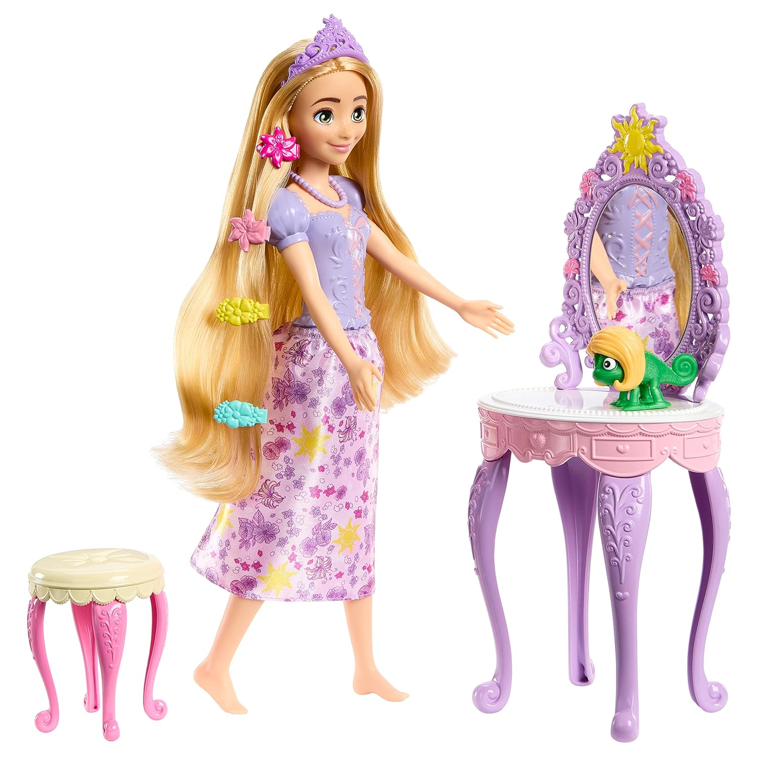 ​Disney Princess Rapunzel Doll with Vanity, Pascal and 10 Accessories, Inspired by the Disney Movie for Kids Ages 3 Years & Up