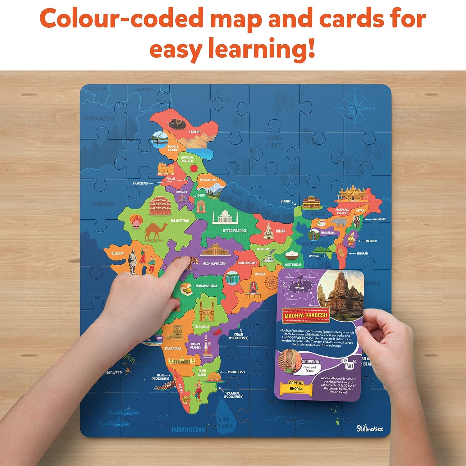 Skillmatics India Map Puzzle - 70 Pieces, Educational Toy for Learning 300+ Facts About India, Gifts for Ages 6 to 12