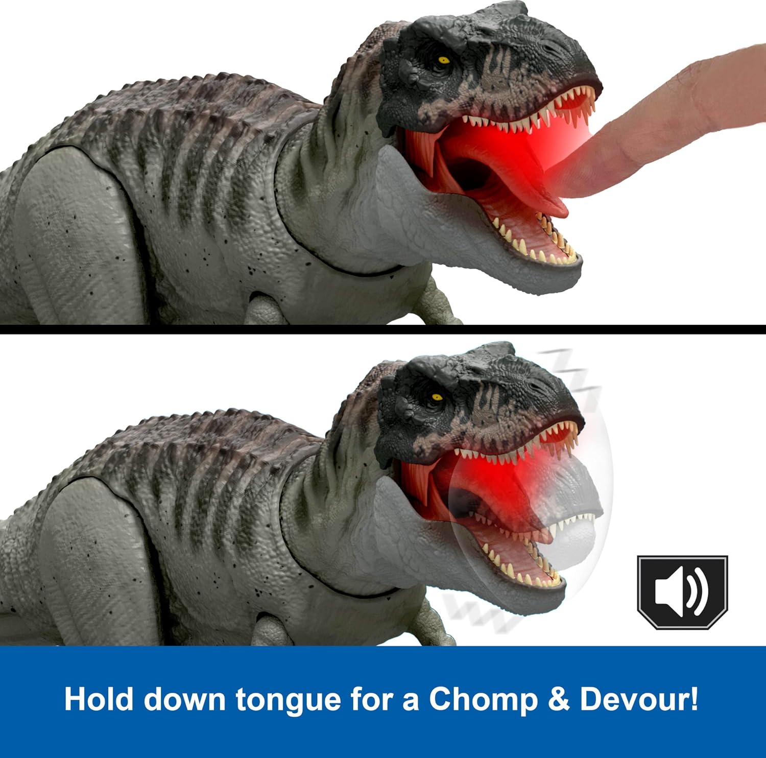 Jurassic World Rebirth Power Devour Tyrannosaurus Rex Dinosaur Figure with Tongue Activated Constant Chomp, Lights & Sounds, Digital Play