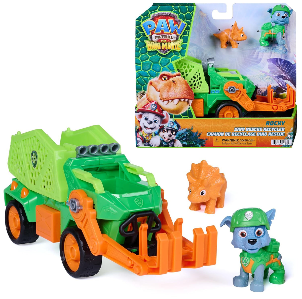 PAW Patrol The Dino Film Rocky's Dino Rescue Recycler Action Car Figure For Kids 3 Years and Above