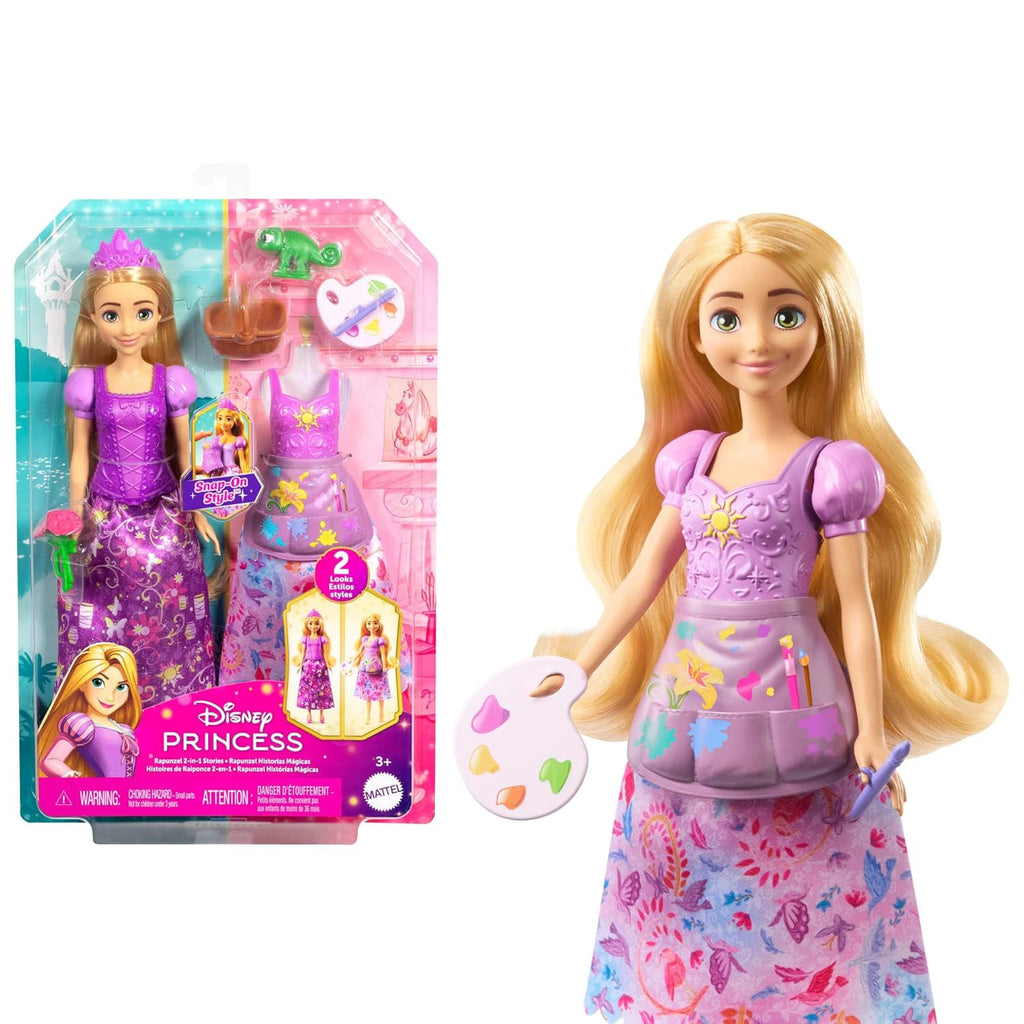 Disney Princess 2-In-1 Stories Rapunzel Fashion Doll With 2 Snap-On Bodices, 2 Skirts & 9 Accessories For Kids Ages 3+