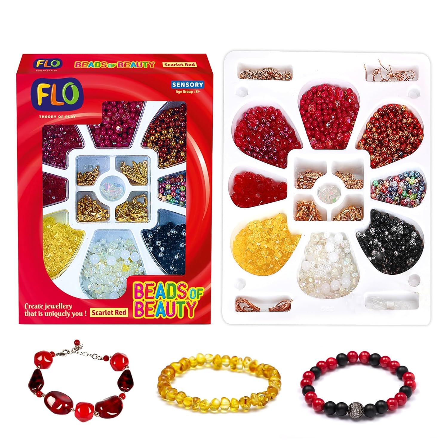 FLO Toys Beads Of Beauty: Scarlet Red Diy Fashion Kit For Kids Ages 8+