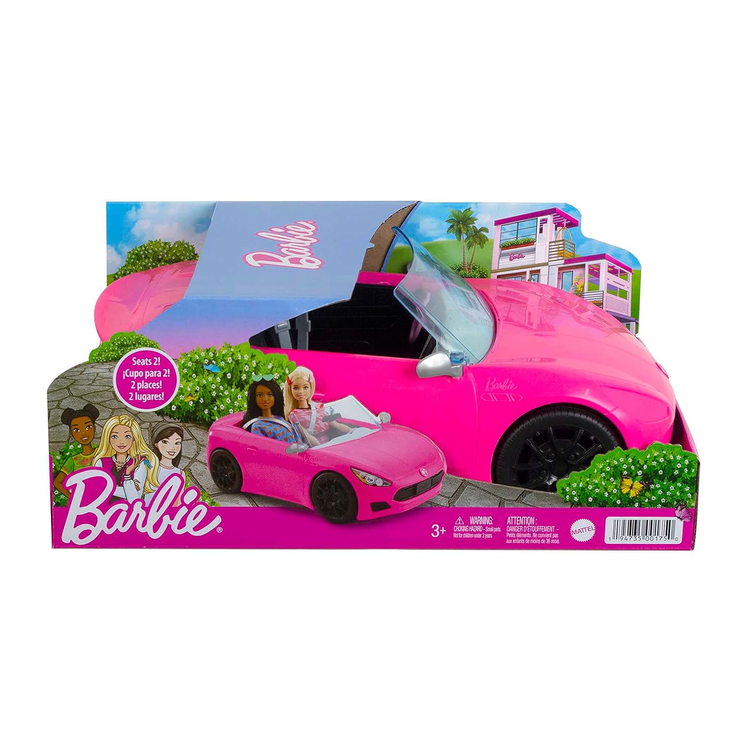 Barbie Convertible 2-Seater Pink Car with Rolling Wheels & Realistic Details Gift for Ages 3 Years and UP