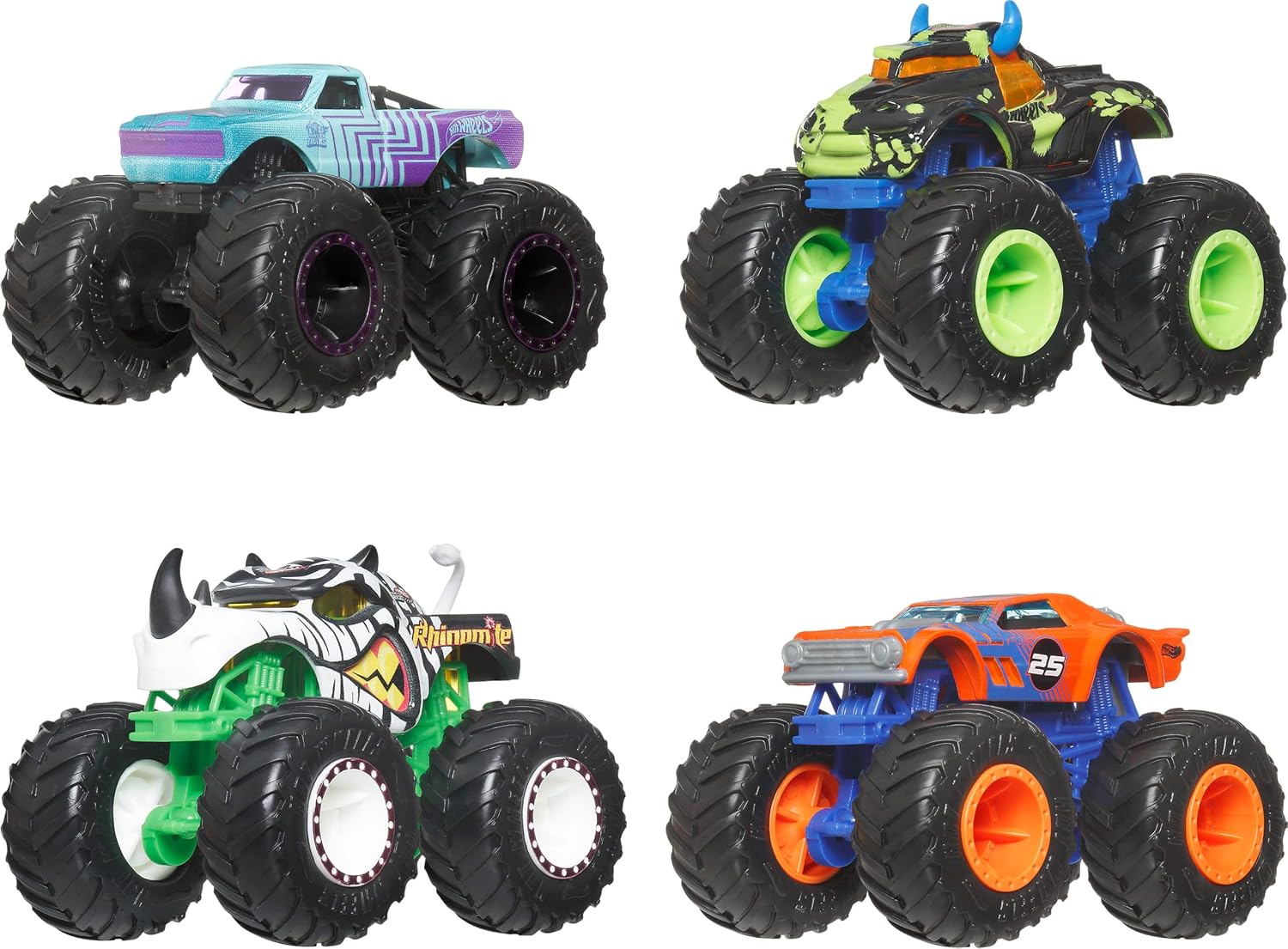 Hot Wheels Monster Trucks Half Hazards Pack 1:64 Scale Monster Trucks Set of 4 with Giant Wheels