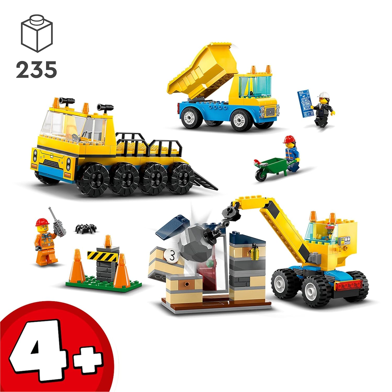 LEGO City Construction Trucks & Wrecking Ball Crane Building Kit For Ages 4+