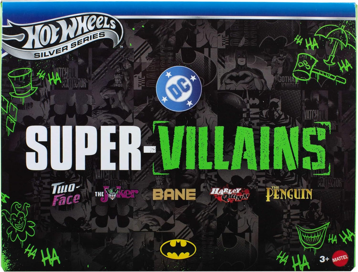 Hot Wheels Batman Set of 5 1:64 Scale Die-Cast Silver Series Super-Villain Vehicles Toy Cars with Enhanced Deco Execution & Authentic Details