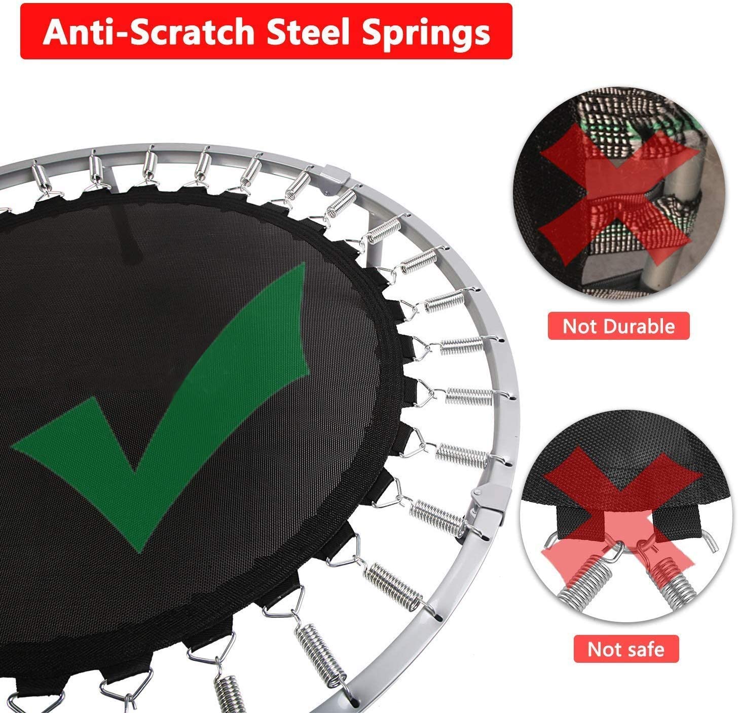 REZNOR 48 inch Portable Trampoline Heavy Mould Finish with Safety Pad, Weight Capacity 220lbs